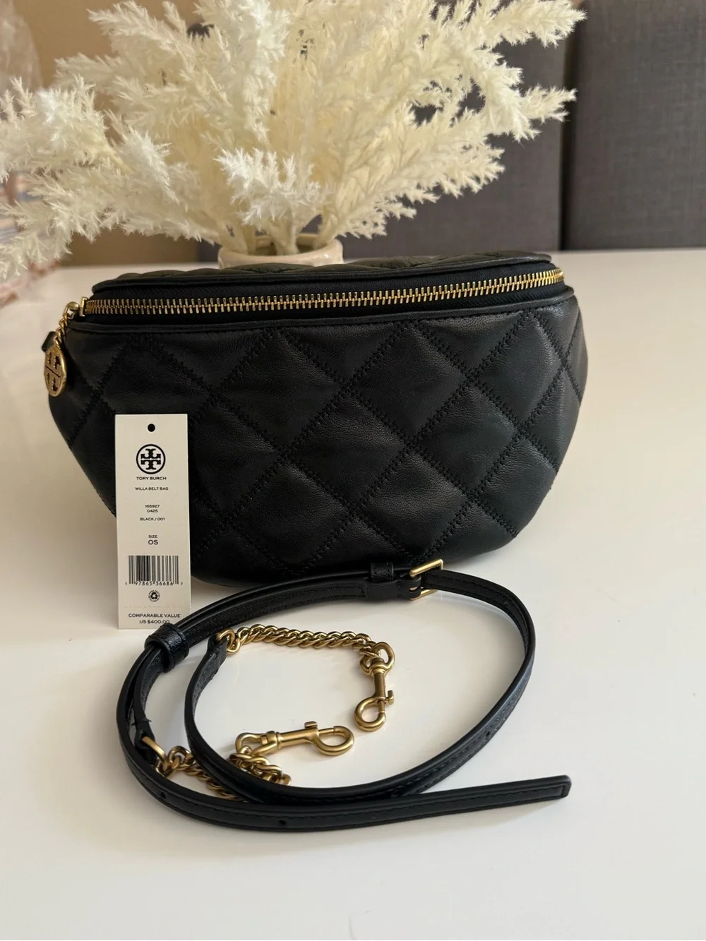 NWT Tory Burch Willa Belt Bag Leather Fanny Pack Crossbody in Black
